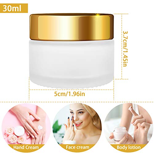 6 Pack Glass Cream Jars, 30ml(1oz) Frosted Clear Glass Jar, Empty Refillable Cosmetic Container Bottles for Eye Face Cream Foundation Ointment Loose Powder Eyeshadow Lotion (metallic orange)