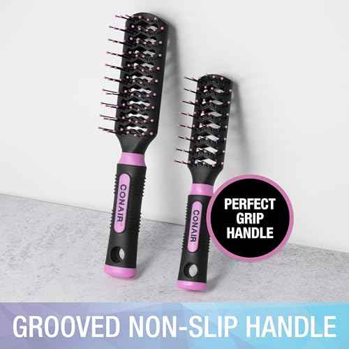 Conair Salon Results Vent Hairbrush Set - Detangling Hair brush - suitable for men and women - features Travel + Full-size - Pink/Black