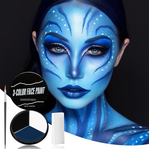 White Black Blue Face Paint Kit with Sponge & Brush