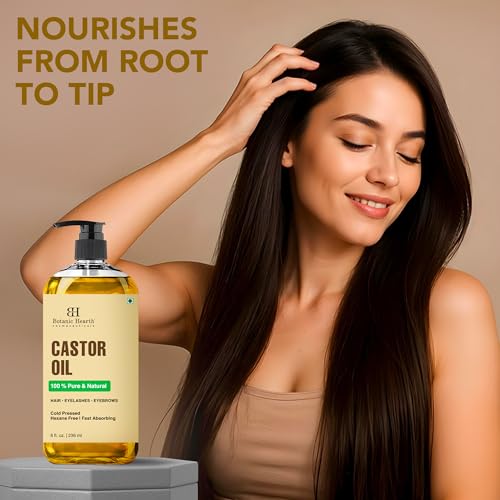 Botanic Hearth Pure Castor Oil 8 Fl Oz for Hair, Brows & Lashes