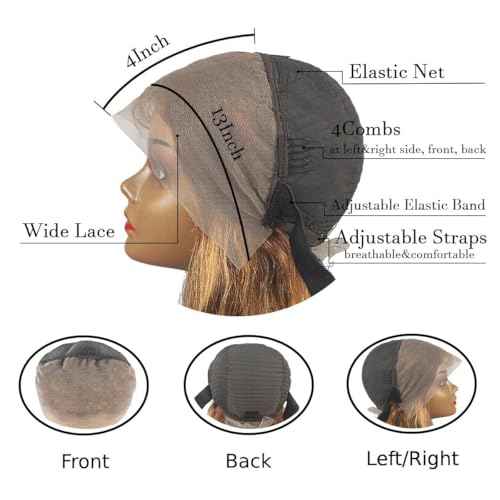 SENSAIRUITE Highlight Ombre Lace Front Wigs Human Hair Pre Plucked 180% Density 13x4 Body Wave Frontal Wigs Human Hair for Black Women 18 Inches