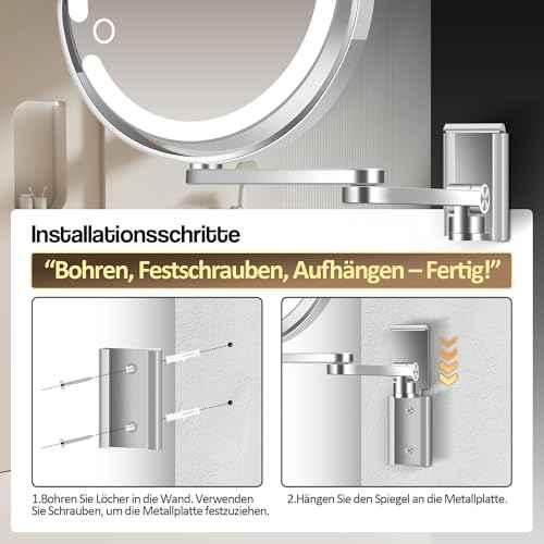 Wall Mounted Makeup Mirror, Magnifying Mirror with Light 20X/1X Double-Sided, Height Adjustable, 3 Lighted Modes, Aluminum Alloy Small Wall Mirror, Moisture & Corrosion Resistant Bathroom Use