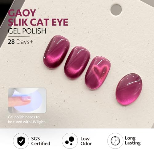 GAOY Pink Cat Eye Gel Nail Polish Set - 6 Colors with Magnet Tool