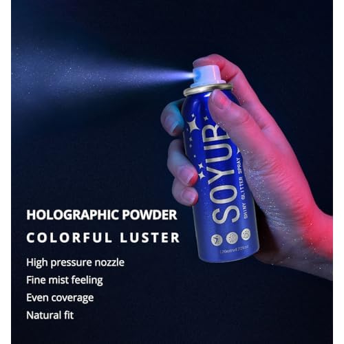 120ml Body Glitter Spray, Glitter Spray for Hair, Body and Clothes, Long-Lasting Body Shimmer Spray Suitable for Stage, Festival Rave and Makeup Prom 4.22 Fl Oz