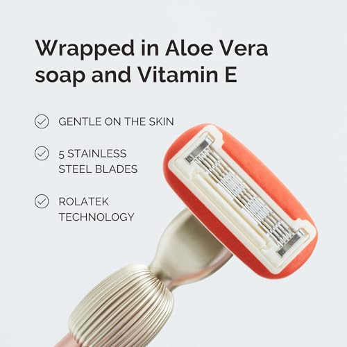 Sicilian Fler Razor Shave Set - 5 Blade Metal Razor for Women & Men with Wall Holder, Travel Case, 6 Refills, Aloe Vera & Jojoba Oil