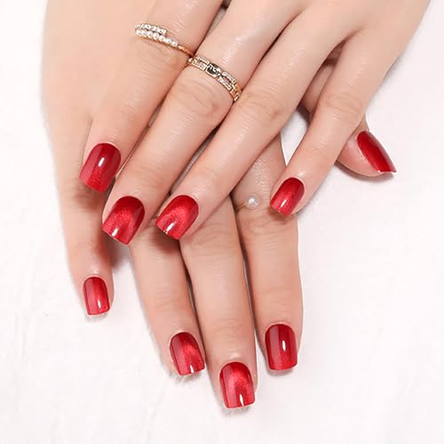 Red Cat Eye Press On Nails Short Square 30pc Set