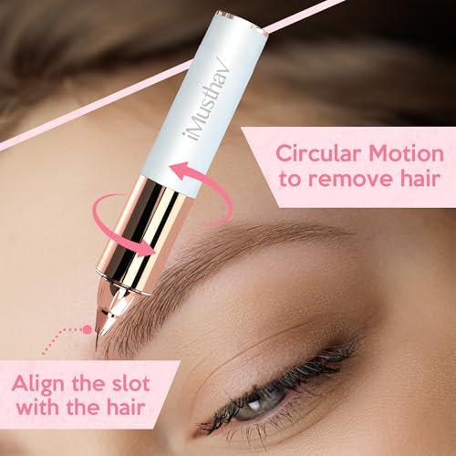 Portable Eyebrow Hair Remover for Women ? Painless, Fast & Precise Flawless Electric Razor & Epilator for Eyebrow, Nose, Ear Hair Removal ? 18K Gold-Plated, 360¡Æ LED Light