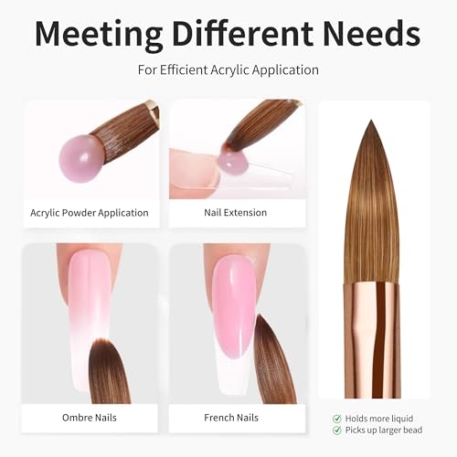 Pure Kolinsky Hair Acrylic Nail Brush Solid Wood Handle Professional Manicure Brushes for Powder Nail Acrylic Application - Salon & DIY Nail Art Essentials - Size 14, 1.0 Count