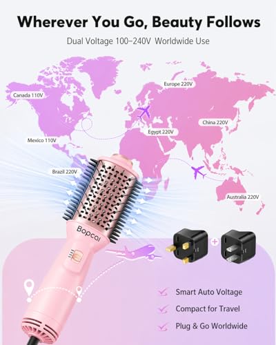 Travel Hair Dryer Brush 2-in-1 Blow Dryer - Dual Voltage 120V-240V