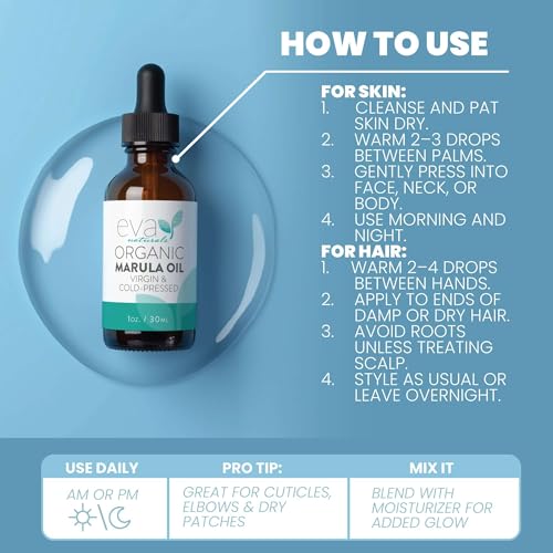 Eva Naturals Marula Oil ? 100% Pure Cold Pressed Oil for Face, Hair, Skin & Body ? Lightweight Facial & Massage Serum ? Moisturizer for Aging Care, Gua Sha & Beard Use ? 1 Oz