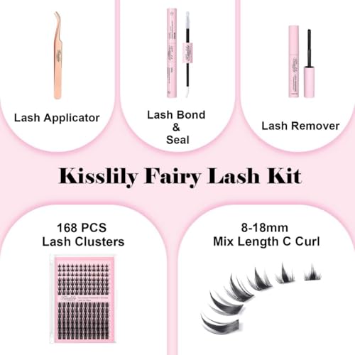 Fairy Lash Clusters Kit Manga DIY Individual Wispy Lashes Eyelash Extension Kit with Lash Bond Seal and Remover Anime Cosplay Lash Extensions Kit Fairy Kit-8-18MIX