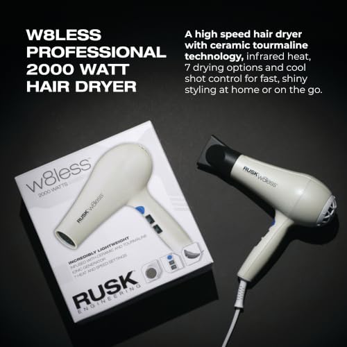 RUSK W8less 2000W Ionic Hair Dryer - Fast Drying & Frizz Control