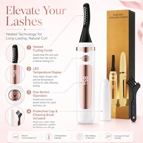 Echtur Heated Eyelash Curler with LED Display, 3 Heat Settings