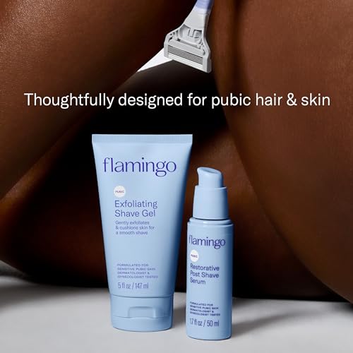 Women's Pubic Hair Razor Set with Shave Gel & Post Shave Serum - Flamingo