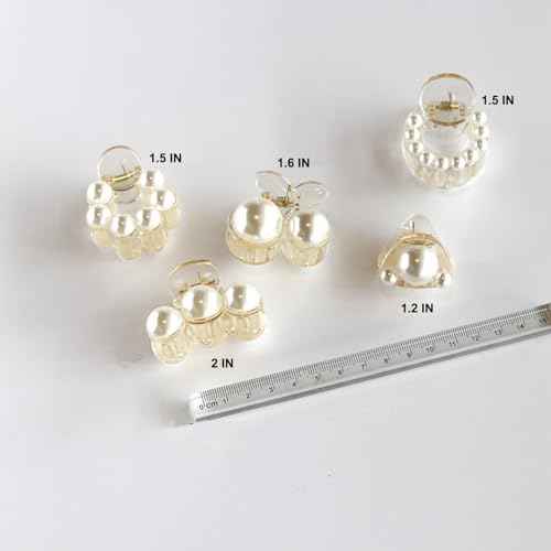 Pearl Hair Clips for Women, Small Hair Claw Clip Strong Hold,Mini Banana Jaw Clip Barrettes Nonslip,Hair Accessories Set Birthday Wedding Gift for Girl Thick Thin Curly Hair(5 PCS)