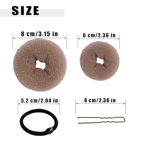 10 Pcs Hair Bun Maker - Donut Bun Maker for Hair(5 medium and 5 small),Ballet Bun for Women and Kids with Elastic Hair Ties, Hair Pins(Tan Brown)