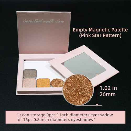 Pink Magnetic Refillable Makeup Palette with Mirror ? Lightweight, Durable, Travel-Ready Case for Eyeshadow, Blush, Lipstick ? Includes Spatula & 20 Stickers ? Small, Waterproof Paperboard