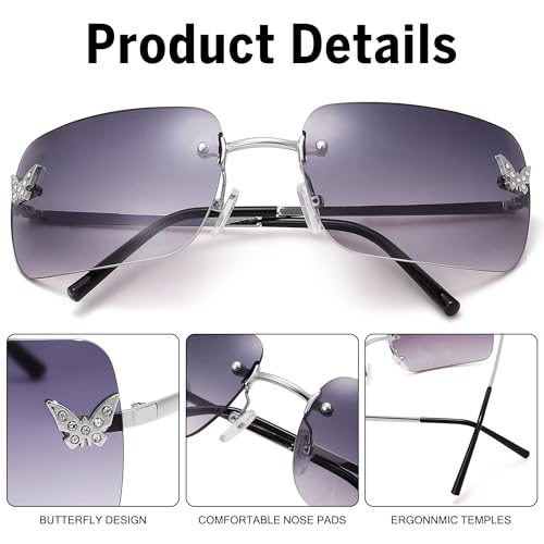Revemo Rectangle Rimless Sunglasses - Retro Vintage Style