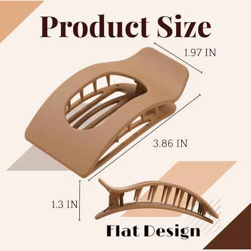 8 Pack Flat Hair Clips for Women ? Large Matte Rectangle No-Slip Claw Clips, Strong Hold Square Hair Accessories for Thick & Thin Hair, Lay Flat Design for Work & Daily Styling