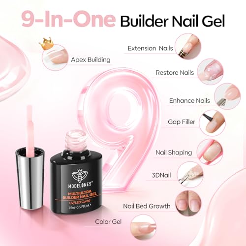 Modelones Builder Nail Gel No Top Coat Needed Nude Gel for Long-Lasting Nails