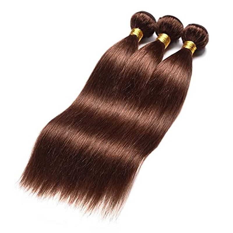 #4 Brown Straight Human Hair Bundles 16 18 20 Inch