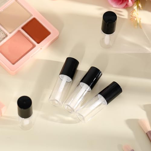 Patelai 100 Pieces Clear Mini Lip Gloss Tube Refillable Empty Lip Balm Gloss Containers Bottles Transparent Mini Lipstick Containers for Women DIY Makeup(Black,3ml)
