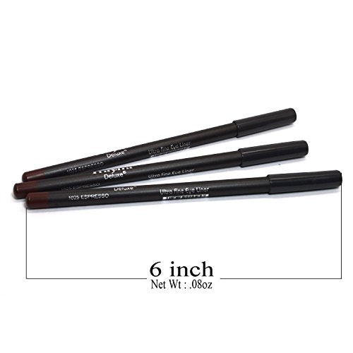 3 Pcs x Italia 1025 EXPRESSO BROWN Ultra Fine Eye liner Pencil Lip Eyeliner Set + Free ZipBag