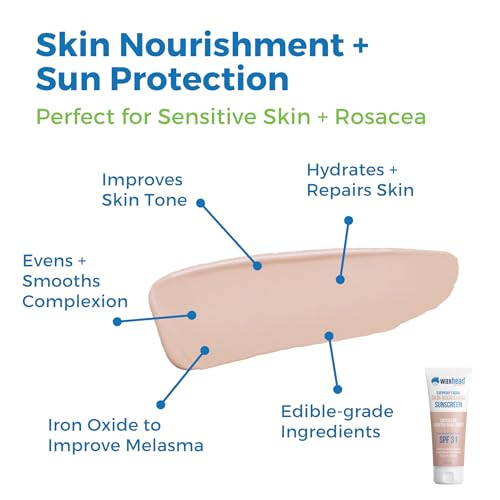 Waxhead Tinted Mineral Face Sunscreen SPF 31, 25% Non-Nano Zinc Oxide, Fragrance-Free, Non-Comedogenic, Tinted Moisturizer & Makeup Primer for Daily Wear (Light Tint 4 oz)