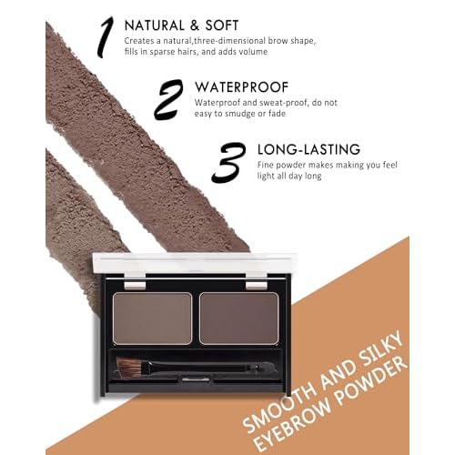 Eyebrow Powder Kit-Waterproof Two Colors Brow Powder Tinted Palette Long Lasting Up to 16H, Brown/Dark Brown Brow Filler Defined&Sculpt Natural Eyebrow Makeup for Sparse Brow with Brow Brush &Razor-03