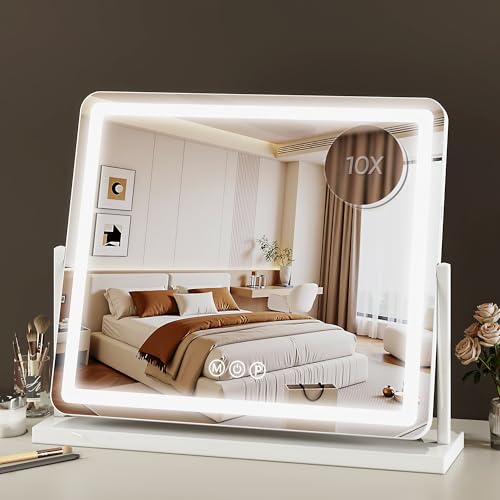 Vanity Mirror with Lights, 24"x20" Hollywood Lighted Makeup Mirror for Tabletop & Bedroom 3 Color Lighting Modes Smart Touch Control 360¡Æ Rotation Detachable