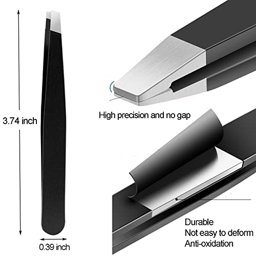Eyebrow Tweezers Set, 10 Pieces Stainless Steel Tweezers Slant Tip Tweezers Facial Hair Eyebrow Precision Tweezers for Women and Men (Black)