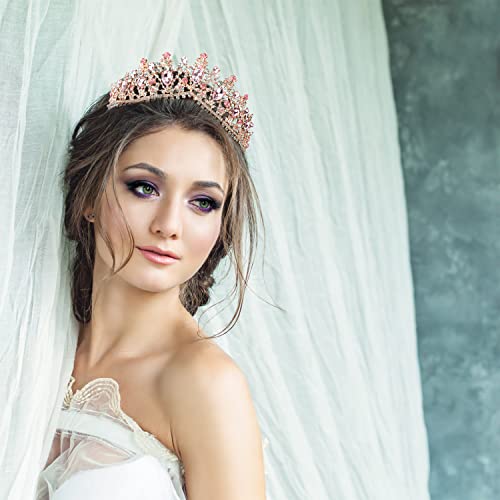 Pink Birthday Crown with Cherry Blossoms & Rhinestones for Women & Teen Girls - Regal Tiara Accessory