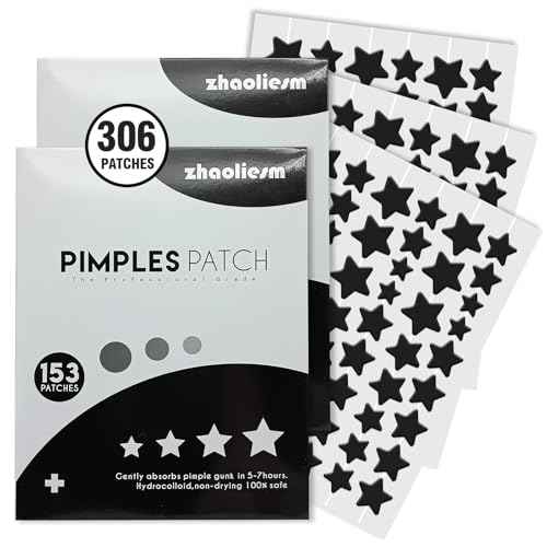 306 Counts Black Star Pimple Patches for Face, Hydrocolloid Star Acne Patches Refill, Cute Zit Covers for Face, Spot Stickers with Tea Tree, Salicylic Acid and Cica Oil