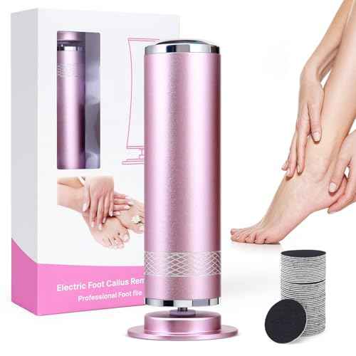 Electric Foot Callus Remover, Upgrade Electric Foot File Callus Remover for Feet, Adjustable Speed Foot File with 60 Pcs Sandpaper Discs, Foot Scrubber for Cracked, or Tough Skin and Calluses, Pink