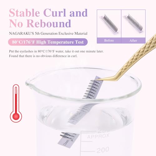 NAGARAKU Premade Spire Eyelash Extensions, 5 Trays in 1 Pack Air Series Feather Shape Manga Anime Lashes Volume Soft Black Flat Root Spikes Fans Eyelashes DIY Clusters Lash-0.07 C Curl 8-15mm Mix