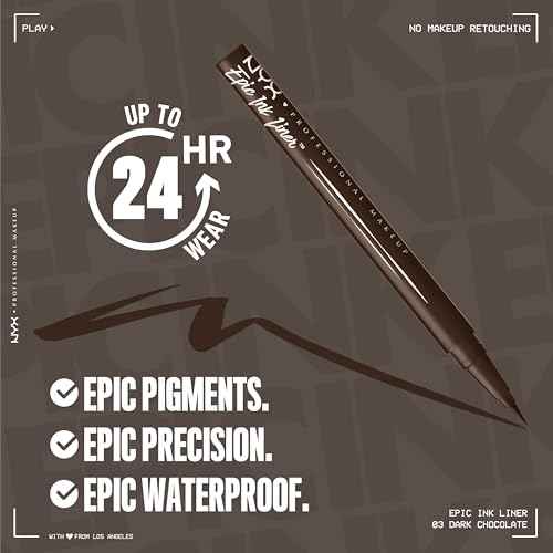 NYX PROFESSIONAL MAKEUP Epic Ink Liner, Waterproof Liquid Eyeliner with Vegan Formula - Dark Chocolate (Dark Brown Matte)
