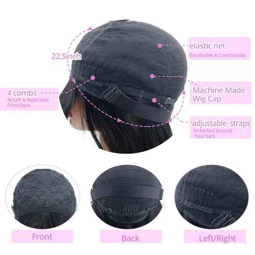 Straight Wigs Human Hair with Bangs 180% Density Brazilian Virgin Human Hair Wigs Glueless Machine Made Wigs for Women None Lace Front Wigs Natural Color 28 Inch