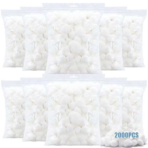 SilkGleam Large Cotton Balls Bulk Pack - 2000 Count Hypoallergenic Cotton