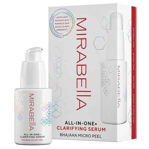 Mirabella All In One Clarifying Serum Micro Peel for Anti Aging - Hydrating 7% Glycolic Acid & 8.8% Lactic Acid Serum Face Peel with AHA BHA Exfoliant, 1 Oz