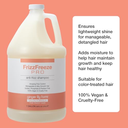Ginger Lily Farms Salon Formula FrizzFreeze Pro Anti-Frizz Shampoo for Frizzy Hair, 100% Vegan & Cruelty-Free, 1 Gallon (128 fl oz) Refill