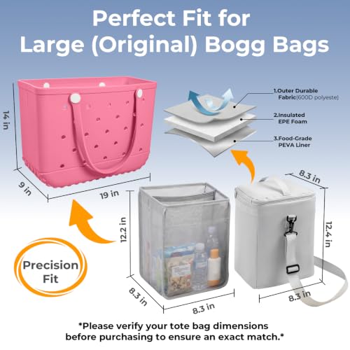 ZYTONGMAO Gray Bogg Bag Cooler Insert & Mesh Organizer 2-in-1 for Beach & Travel