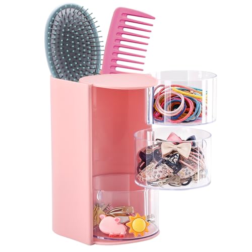 3-Layer Rotating Hair Accessories Organizer with Brush Holder