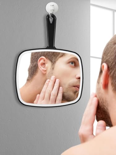 12.4" x 9" Black Handheld Mirror with Handle - Distortion-Free