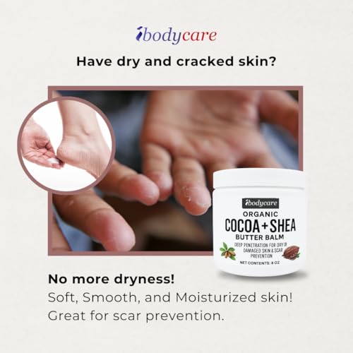 Organic Raw Cocoa Butter Shea Butter Body Balm with Coconut Oil, 8 oz Unrefined Natural Body Butter Blend with Shea Butter Moisture for Women, Baby, Children, Men, All Body (2)
