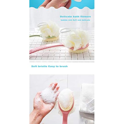 AARainbow 2 Packs Shower Body Brush with Bristles and Loofah, Back Scrubber Mesh Sponge with Curved Long Handle for Skin Exfoliating Bath, Massage Bristles Suitable for Men and Women (1Gray+1Pink)