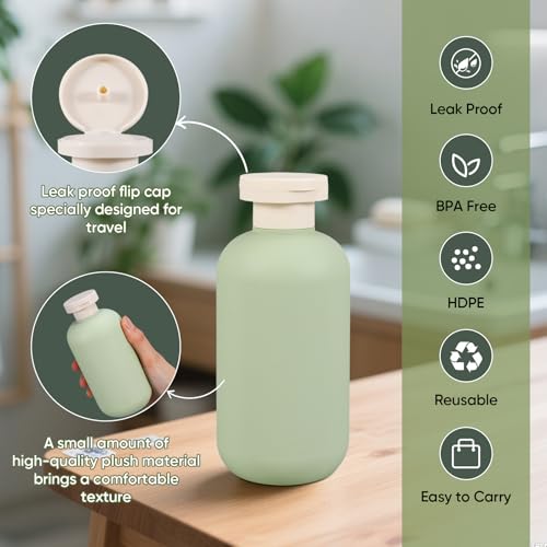 DEMORA 6.6oz Green Refillable Travel Bottles Set - Leakproof Toiletry Containers