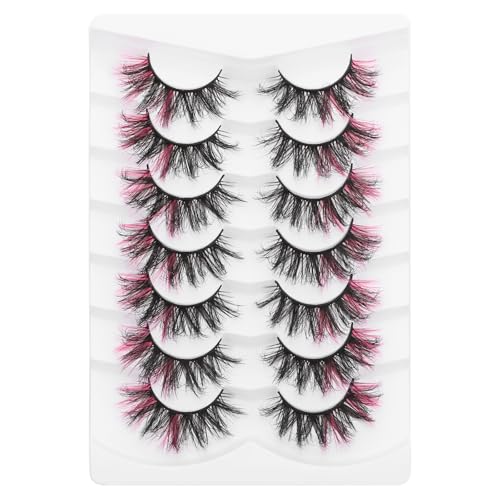 7 Pairs Dramatic Pink False Eyelashes with Fluffy Volume