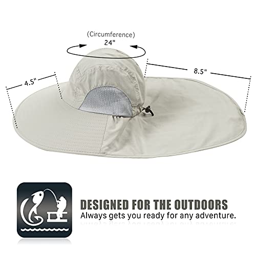 Outdoor Sun Hat for Men with 50+ UPF Protection Safari Cap Wide Brim Fishing Hat with Neck Flap, for Dad Light Grey