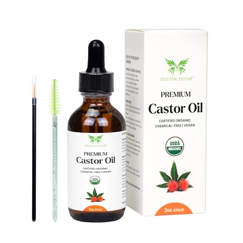 USDA Organic Castor Oil 2 Oz with Eyebrow & Lash Growth Kit