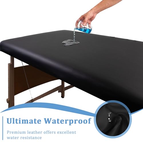Waterproof PU Leather Massage Table Cover - Fitted Spa Bed Sheet (Black)